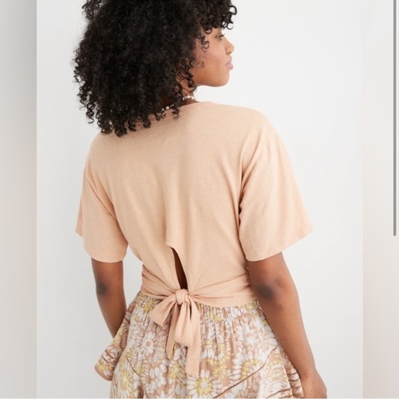 NWT Aerie Cropped Wrapback T-Shirt in Peach - Picture 2 of 6